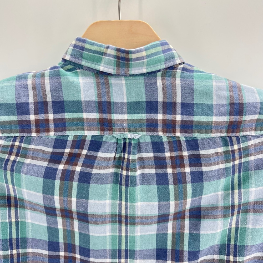 American Eagle Seriously Soft Plaid Shirt Size M Linen Cotton Teal Blue Casual - Picture 7 of 9
